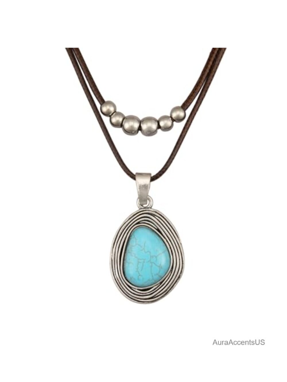 Chunky Boho Pendant Necklace Faux Leather Cord Statement Layered Jewelry